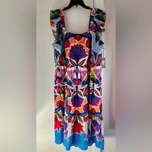 Vince Camuto Colorful Printed Square Neck Sleeveless Midi Dress Size 2X NWT